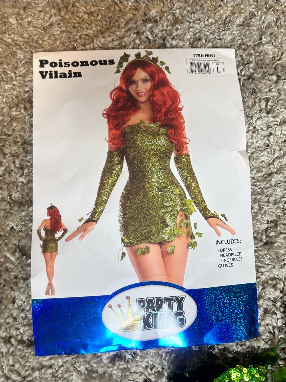 Party King Poisonous Villain Green Sequin Ivy Costume PK451 Large Womens 3 Piece